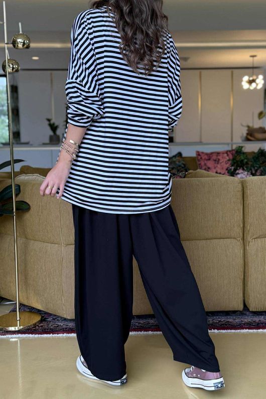 Made in Italy Perfect Breton V Long Sleeve Top Black - ** 